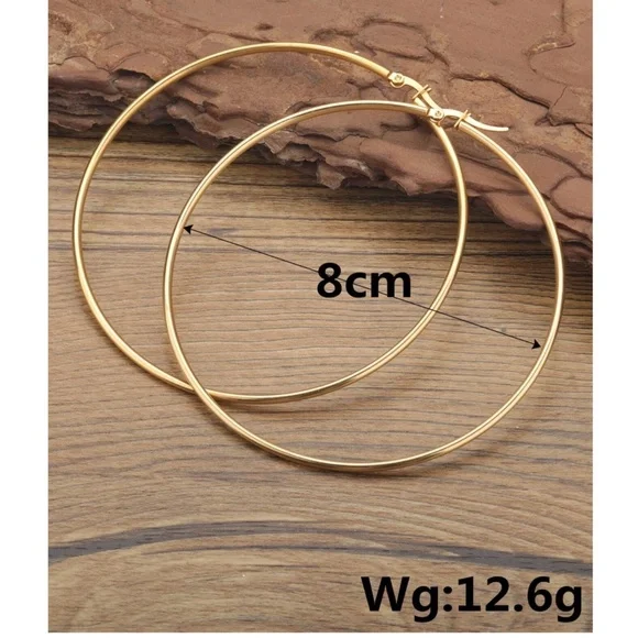 Gold Tone Large Hoop Earrings Zinc Alloy Round - Picture 6 of 7